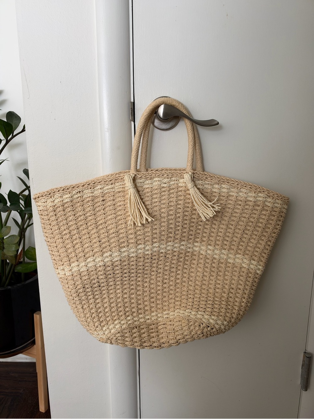 Hat Attack Natural Woven Straw Tote with Tassels